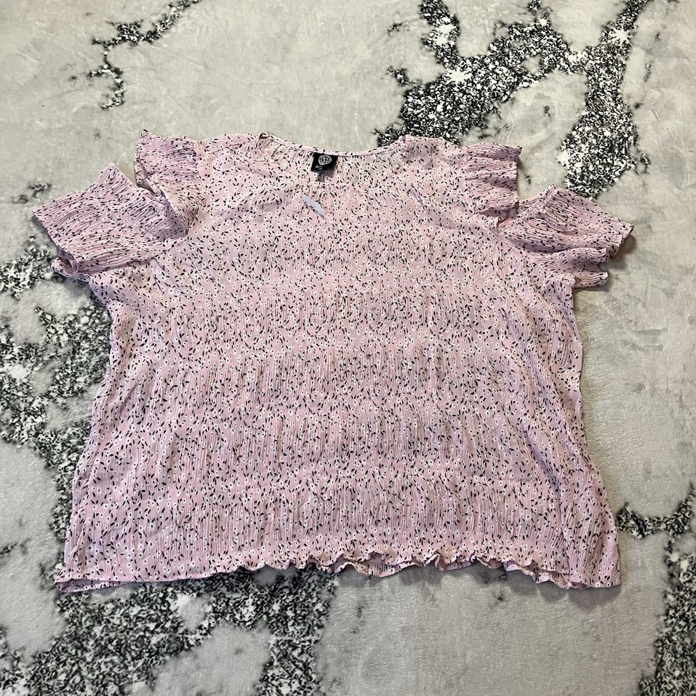 Bobeau Shirt Womens Size 1X Pink Open Shoulder Crinkled Short‎ Sleeve